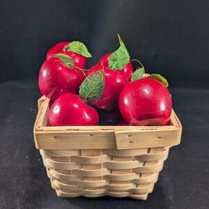 Vintage Style Red Faux Apple Ornaments with Woven Wood Berry‎ Basket Set of 13